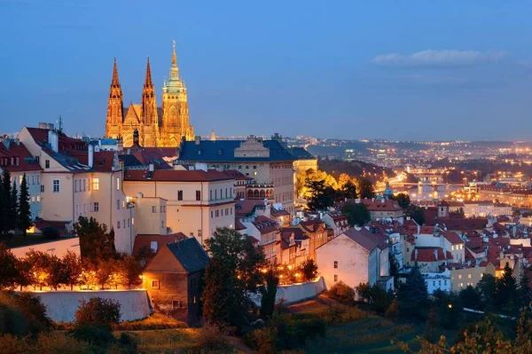 Castello Praga Con Cattedrale San Vito Repubblica Ceca Notte — Foto Stock