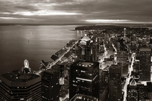 Seattle Vista Panoramica Sul Tetto Con Architettura Urbana Notte — Foto Stock