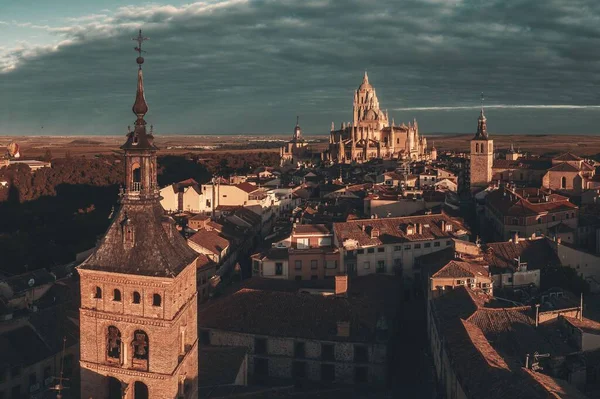 Vista Aérea Catedral Segovia Amanecer España —  Fotos de Stock