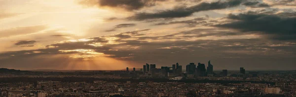 Toit Panoramique Paris Avec Défense Coucher Soleil France — Photo