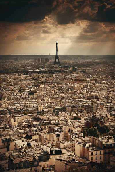 Orașul Paris Vedere Acoperiș Raze Soare Turnul Eiffel Apus Soare — Fotografie, imagine de stoc