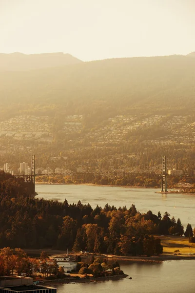 Most Lions Gate Při Západu Slunce Vancouveru — Stock fotografie