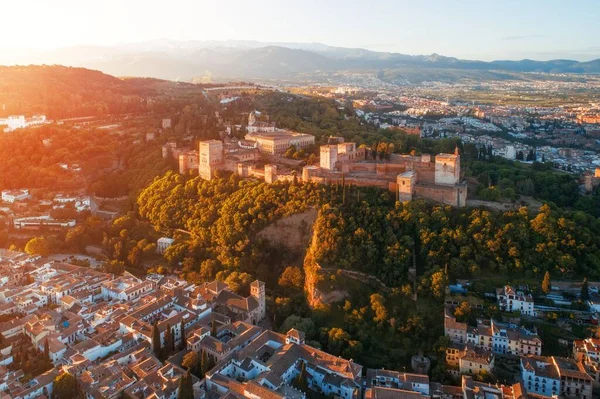 Alhambra Vista Aerea All Alba Con Edifici Storici Granada Spagna — Foto Stock