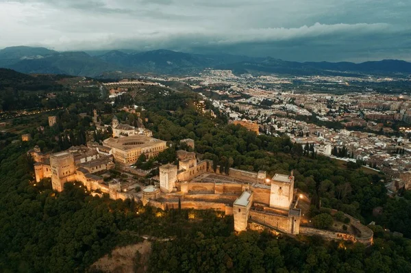 Alhambra Vista Aerea Notte Con Edifici Storici Granada Spagna — Foto Stock