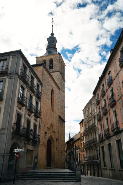 Vicolo Segovia Con Campanile Vista Strada Spagna — Foto Stock