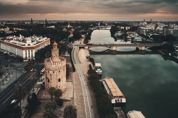 Cidade Sevilha Torre Del Oro Vista Aérea Espanha — Fotografia de Stock