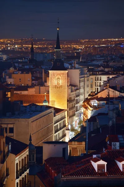 Madrid Panorama Střechy Noci Budovami Španělsku — Stock fotografie