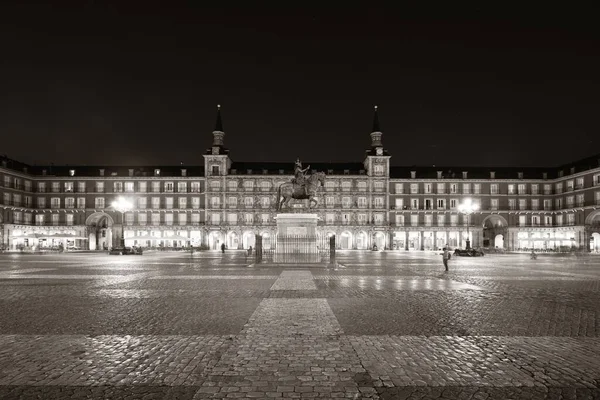 Plaza Mayor Natten Med Historisk Byggnad Madrid Spanien — Stockfoto