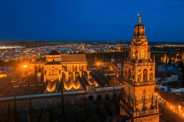 Mezquita Catedral Córdoba Campanario Vista Aérea Por Noche España —  Fotos de Stock