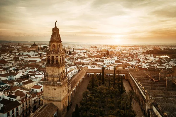 Clocher Cathédrale Cordoue Vue Aérienne Coucher Soleil Espagne — Photo