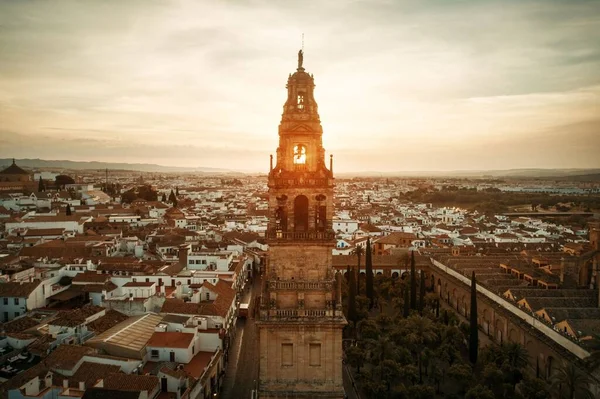 Campanário Mosquecathedral Córdoba Vista Aérea Pôr Sol Noite Espanha — Fotografia de Stock