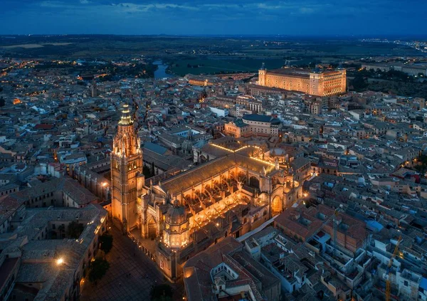 Catedral Primaz Santa Maria Toledo Vista Aérea Noite Espanha — Fotografia de Stock