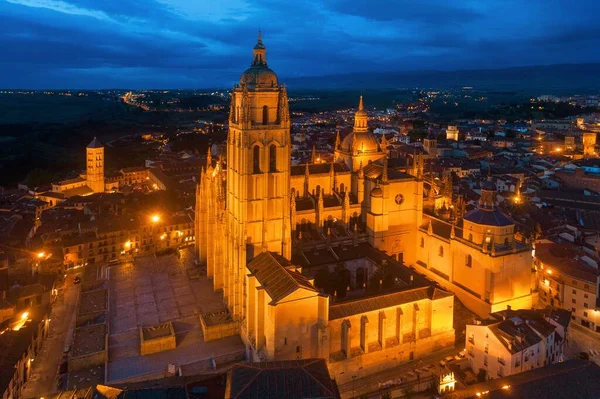 Catedral Segóvia Vista Aérea Noite Espanha — Fotografia de Stock