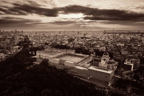 Letecký Pohled Královský Palác Při Východu Slunce Madridu Španělsko — Stock fotografie