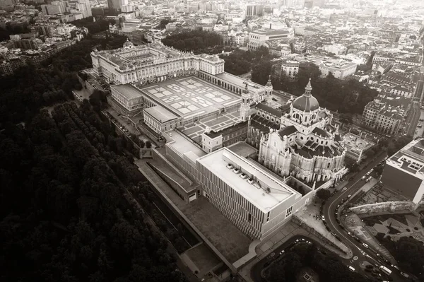 Royal Palace Flygvy Vid Soluppgången Madrid Spanien — Stockfoto