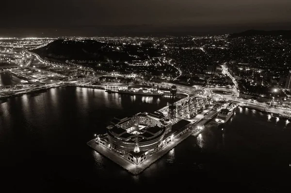 Barcelona Coast Pier Aerial View Night Spain — Stock Photo, Image