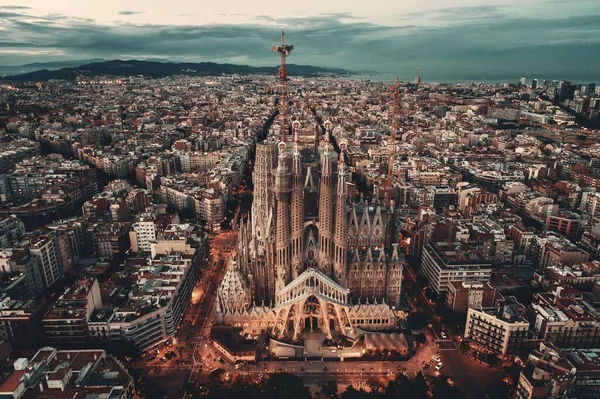 Sagrada Familia Flygfoto Över Basilikan Som Det Berömda Landmärket Barcelona — Stockfoto