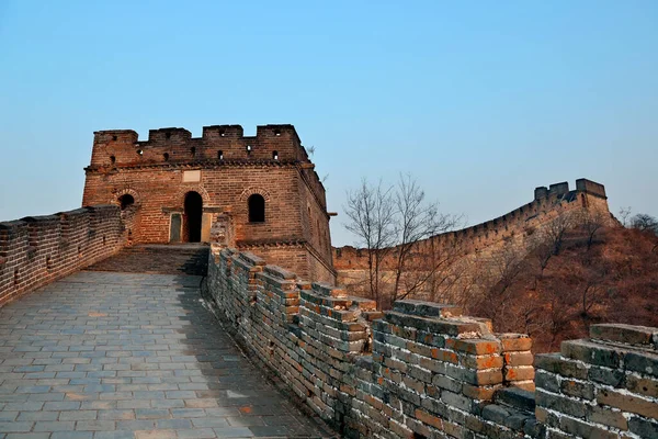 Pôr Sol Grande Muralha Sobre Montanhas Pequim China — Fotografia de Stock