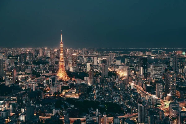 Tokyo Kulesi Şehir Çatısı Geceleyin Japonya — Stok fotoğraf