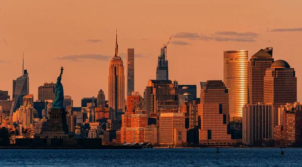 Nova York Skyline Centro Cidade Com Arquitetura Pôr Sol — Fotografia de Stock