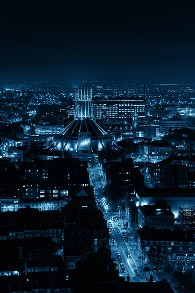 Vista Panorámica Del Horizonte Liverpool Por Noche Con Edificios Inglaterra — Foto de Stock