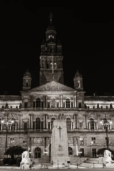 Vista Nocturna Del Edificio Del Ayuntamiento George Glasgow Escocia Reino — Foto de Stock