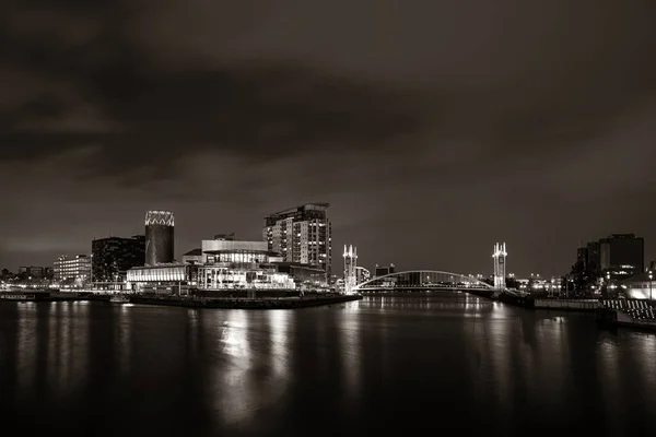 Salford Quays Business District Noite Manchester Inglaterra Reino Unido — Fotografia de Stock