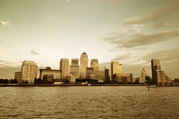 Distrito Negocios Canary Wharf Londres Atardecer —  Fotos de Stock