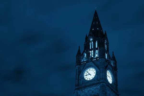 Manchester Township Town Hall Clock Tower Close Seup View England — стоковое фото