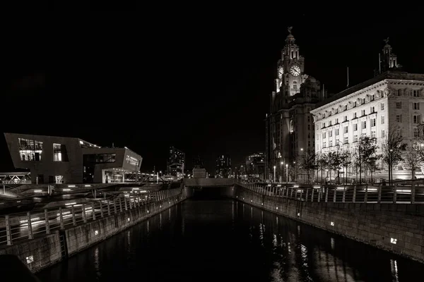 Architecture Historique Liverpool Avec Paysage Urbain Nuit Dans Centre Ville — Photo