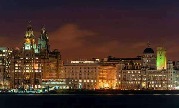 Paisaje Urbano Del Skyline Liverpool Por Noche Con Edificios Inglaterra — Foto de Stock