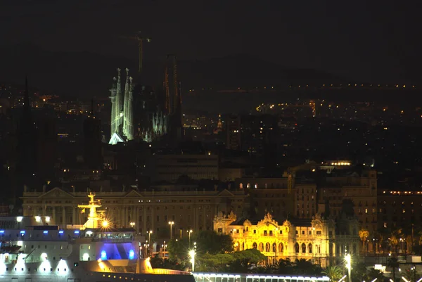 Night View Barcelona Sagrada Familia Cityscape — Stock Photo, Image
