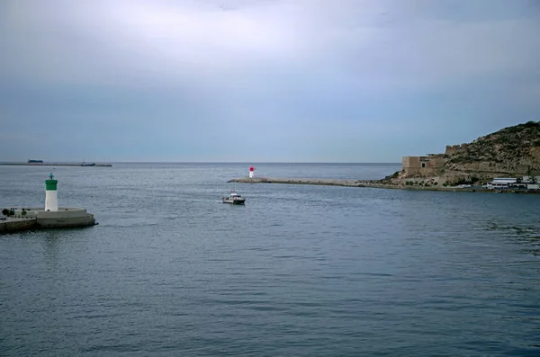 Faróis Bombordo Estibordo Entrada Para Porto Cartagena Imagem De Stock