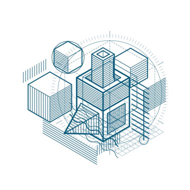 Küpleri, altıgenler, kareler, dikdörtgenler soyut geometrik bileşimi