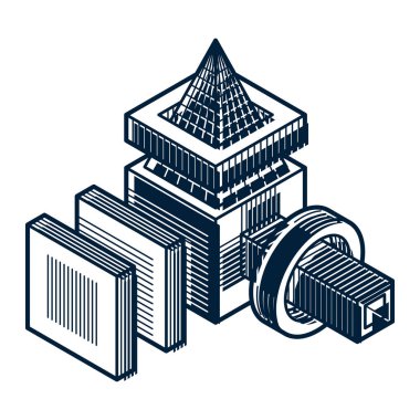 Küpleri, altıgenler, kareler, dikdörtgenler soyut geometrik bileşimi