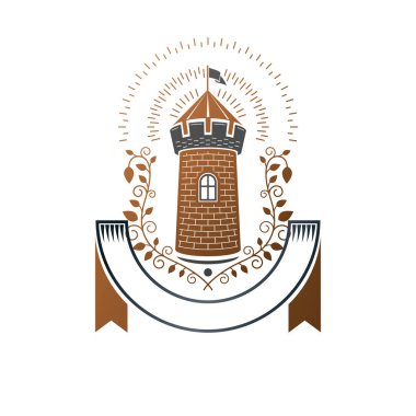 Beyaz arka plan üzerinde izole Ortaçağ Kalesi.