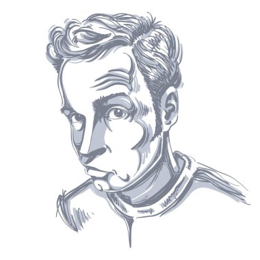 Tek renkli çizilmiş yüz özellikleri ve duygusal ifadeler