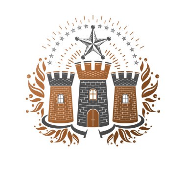 Beyaz arka plan üzerinde izole Ortaçağ Kalesi.