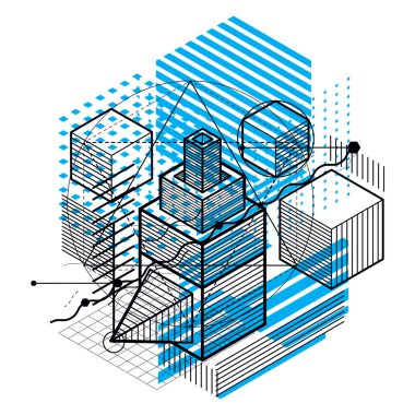 Küpleri, altıgenler, kareler, dikdörtgenler soyut geometrik bileşimi