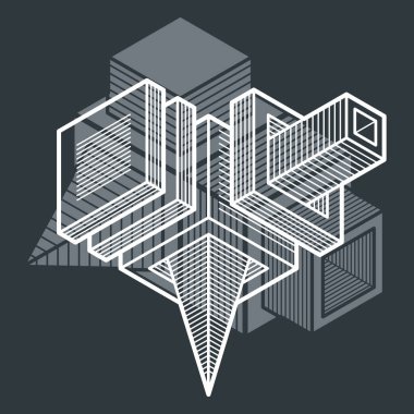 Küpleri, altıgenler, kareler, dikdörtgenler soyut geometrik bileşimi