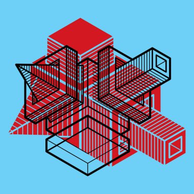 Küpleri, altıgenler, kareler, dikdörtgenler soyut geometrik bileşimi