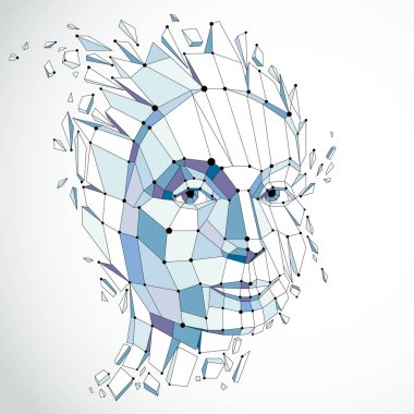 Düşük poli tarzı ve bağlantılı çizgilerin ile oluşturulan düşünme kadın yüzü