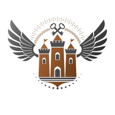 Beyaz arka plan üzerinde izole antik kale amblemi.