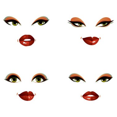 Şık makyaj, gözleri ve dudakları ile kadın visage kümesi