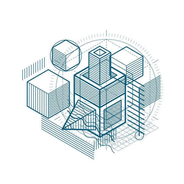 Composición Geométrica Abstracta Cubos Hexágonos Cuadrados Rectángulos — Archivo Imágenes Vectoriales