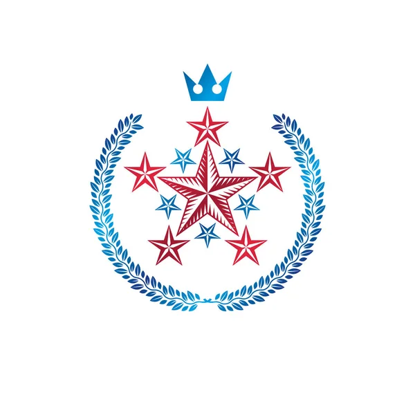 Emblema Estrela Militar Criado Com Coroa Real Coroa Louros —  Vetores de Stock