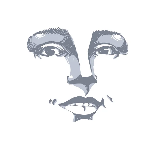 Rostro Monocromo Dibujado Mano Expresiones Emocionales — Vector de stock