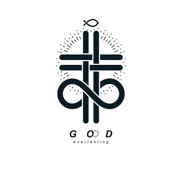 Nesmrtelný Bůh Koncepční Symbol Kombinaci Nekonečno Loop Znamení Christian Kříž — Stockový vektor