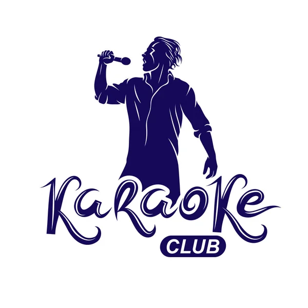 Uomo Che Canta Microfono Nel Club Karaoke — Vettoriale Stock