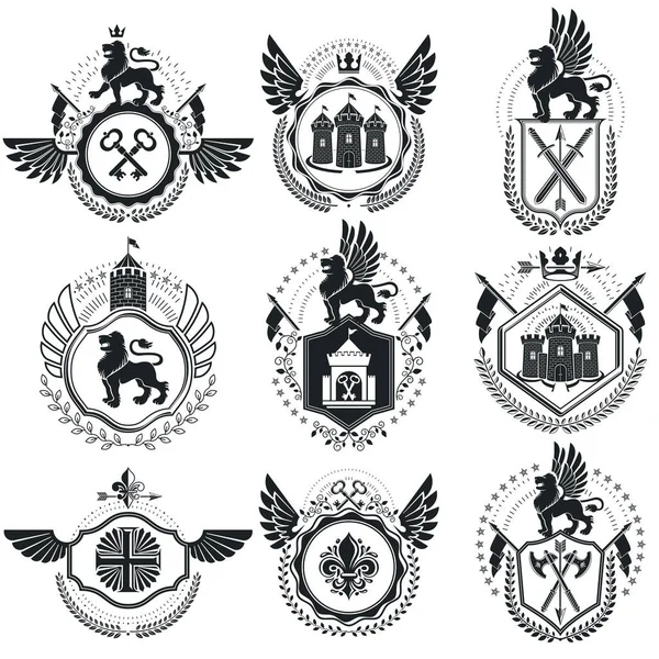 Heraldische Wapen Decoratieve Emblemen — Stockvector